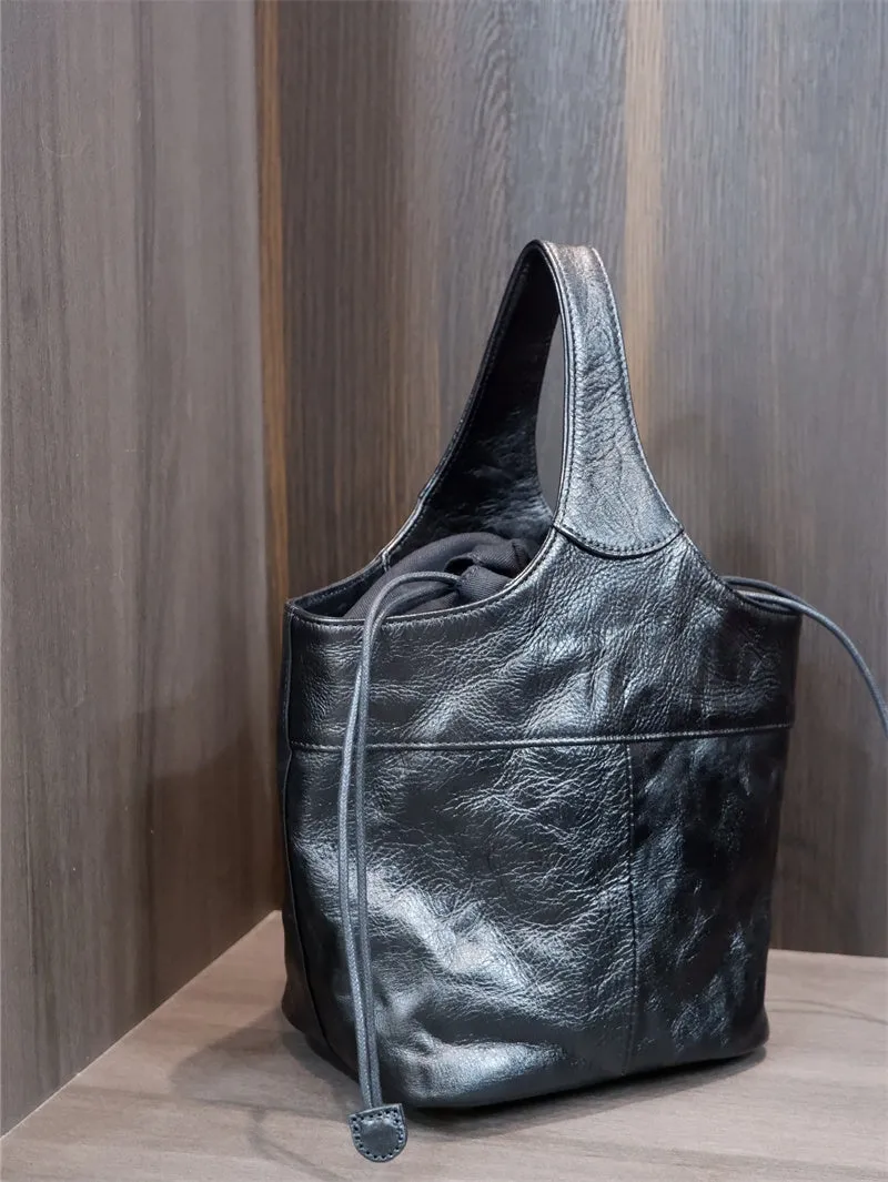 Black Leather Bucket Handbag Black Leather Bucket Bag